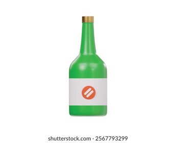  Korean soju bottle icon 3drender illustration
