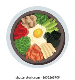 Korean Spicy Food Layout Top View Vector Illustration