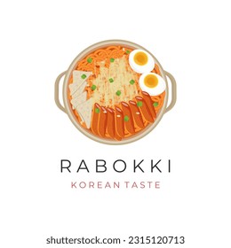 Korean Spicy Instant Noodle Illustration Logo Ramyeon Tteokbokki Rabokki With Added Melted Cheese