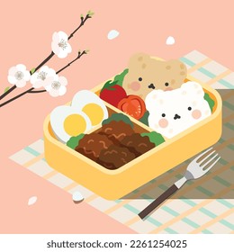 Korean Spring Picnic Food Illustration