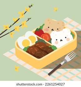 Ilustración de comida picnic de primavera coreana