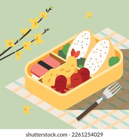 Ilustración de comida picnic de primavera coreana