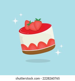 Korean strawberry cake. Cake with strawberries. Bento cake. Korean cake illustration. Food illustration. Korean pastry. Design for logo, bakery, banners, cards, web, greetings, packing.