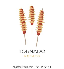 Korean Street Food Illustration Logo hweori gamja Or Tornado Potato Hot dog with Sausage filling