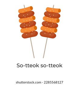 Korean Street Food Illustration Logo So tteok So tteok Tteokbokki With Sesame Sprinkles And Bambo Skewers