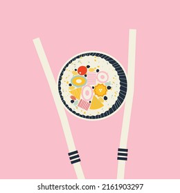 Korean street food. Kimbap, also known as gimbap.  Vector illustration