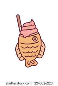 Korean street food Taiyaki. Ice cream topping on Taiyaki.