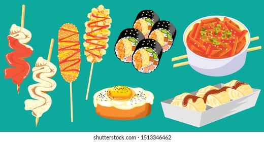 Korean street food, korean traditional food, asian food vector