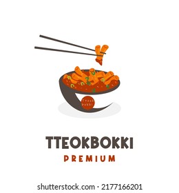 Korean street food Tteokbokki illustration logo served with chopsticks