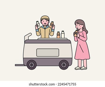 korean street food. Korean yogurt cart.