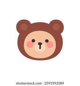 Korean Style Bear Cartoon with Brown Hood Bear Hat Vector Illustration