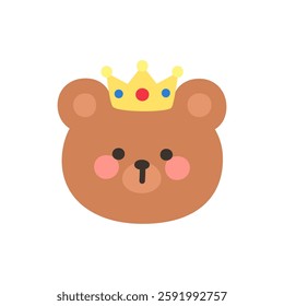 Korean Style Bear Head Cartoon with Golden Crown Vector Illustration