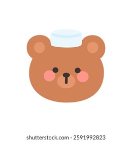 Korean Style Bear Head Cartoon with White Kufi Hat Vector Illustration