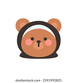 Korean Style Bear Head Cartoon with Nun Hat Vector Illustration