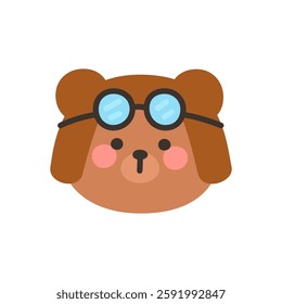 Korean Style Bear Head Cartoon with Aviator Goggles and Hat Vector Illustration