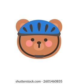 Korean Style Bear Head Cartoon with Blue Bicycle Helmet Vector Illustration