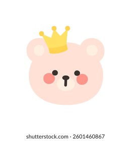 Korean Style Bear Head Cartoon with Golden Crown Vector Illustration