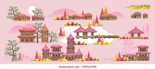 Korean style building. Beautiful houses and temples in Korean style. The autumn scenery of Korea during the fall season. Various colors of autumn.