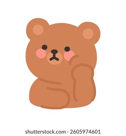 Korean Style Cartoon Bear Emoji Resting Cheek on Paw with Downturned Mouth Vector Illustration