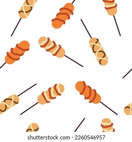 Korean style hot dog seamless pattern. Vector illustration. 