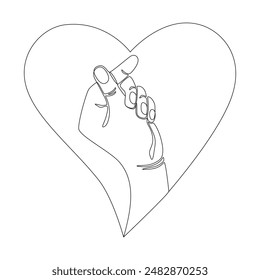 Símbolo coreano de la expresión de amor, el gesto de la mano se dibuja en forma de una línea continua en el minimalismo. Contorno de Vector editable
