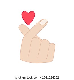 Korean symbol hand finger heart isolated on white background. K-pop hand gesture sign of love. Vector illustration