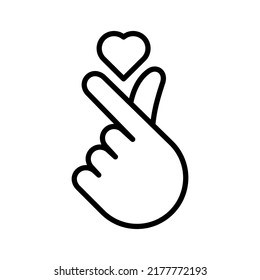 Korean symbol hand heart, a message of love hand gesture. Pictogram isolated on a white background.