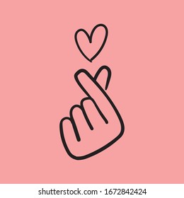 Korean symbol of love. Heart finger gesture.