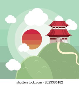 templo coreano en el paisaje montañoso