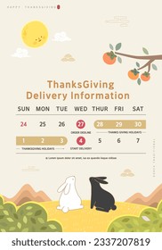 Korean Thanksgiving Day shopping event pop-up Illustration. 