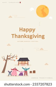 Korean Thanksgiving Day shopping event pop-up Illustration. 