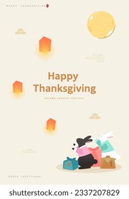 Korean Thanksgiving Day shopping event pop-up Illustration. 