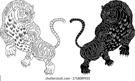 Korean tiger vector for doodle art.Tiger illustration for tattoo.