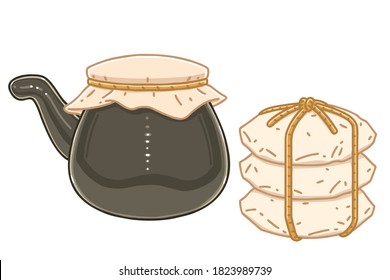 Korean Traditional Boiling Pot For Herbal Medicine And Herbal Medicine Potions. Vector Illustrations Set.