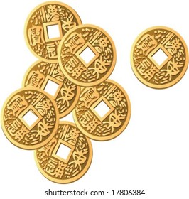 Korean Traditional brass coins isolated on white background : vector illustration