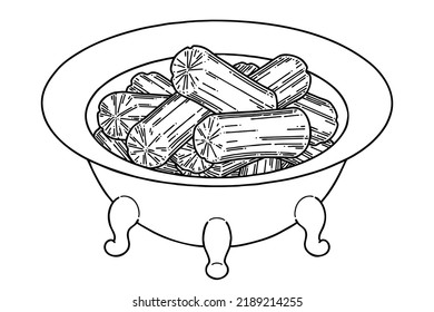 Korean traditional brazier for cooking. Vector liner art illustration.