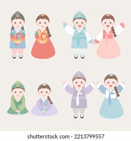 Korean traditional clothes hanbok character illustration