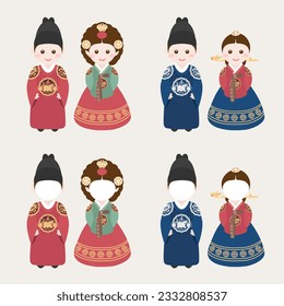 Korean traditional clothes hanbok character illustration