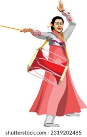 Korean Traditional Dancer Girl Vector