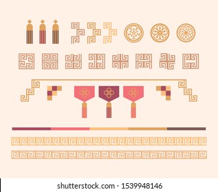 Korean traditional decoration line. Asian style vector graphic elements
