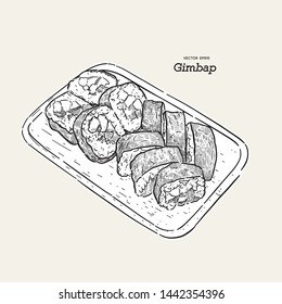 Korean traditional dish gimbap. Korean sushi. Vector hand drawn illustration.