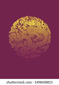 Korean traditional dragon pattern background, dragon with clouds and symbol of emperor
