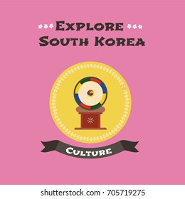Korean traditional drum vector illustration. Concept design for travel to South Korea with cultural colorful art object