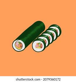 Korean traditional food Gimbap as name kimbap. Vector illustration.