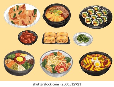 Korean Traditional Food Illustration Set