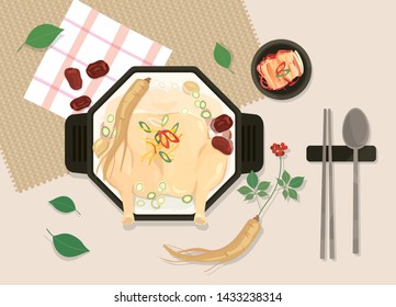 Korean traditional food Samgyetang (korean chicken soup). Food Illustrated Vector EPS10