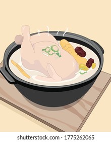 Korean traditional food Samgyetang (korean chicken soup)