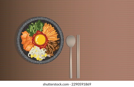 Koreanischer traditioneller Koch-Stein-Schüssel Bibimbai vegetarische Vektorgrafik