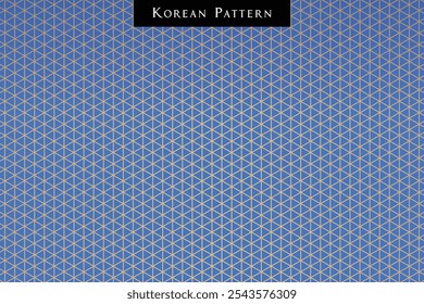 Korean traditional geometric pattern background, blue wallpaper with golden line lattice, oriental motif and cultural ornament, seamless design, textile texture, heritage style, abstract geometry