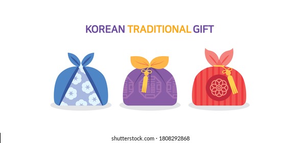 Korean traditional gift. Asian traditional gift wrap icons.